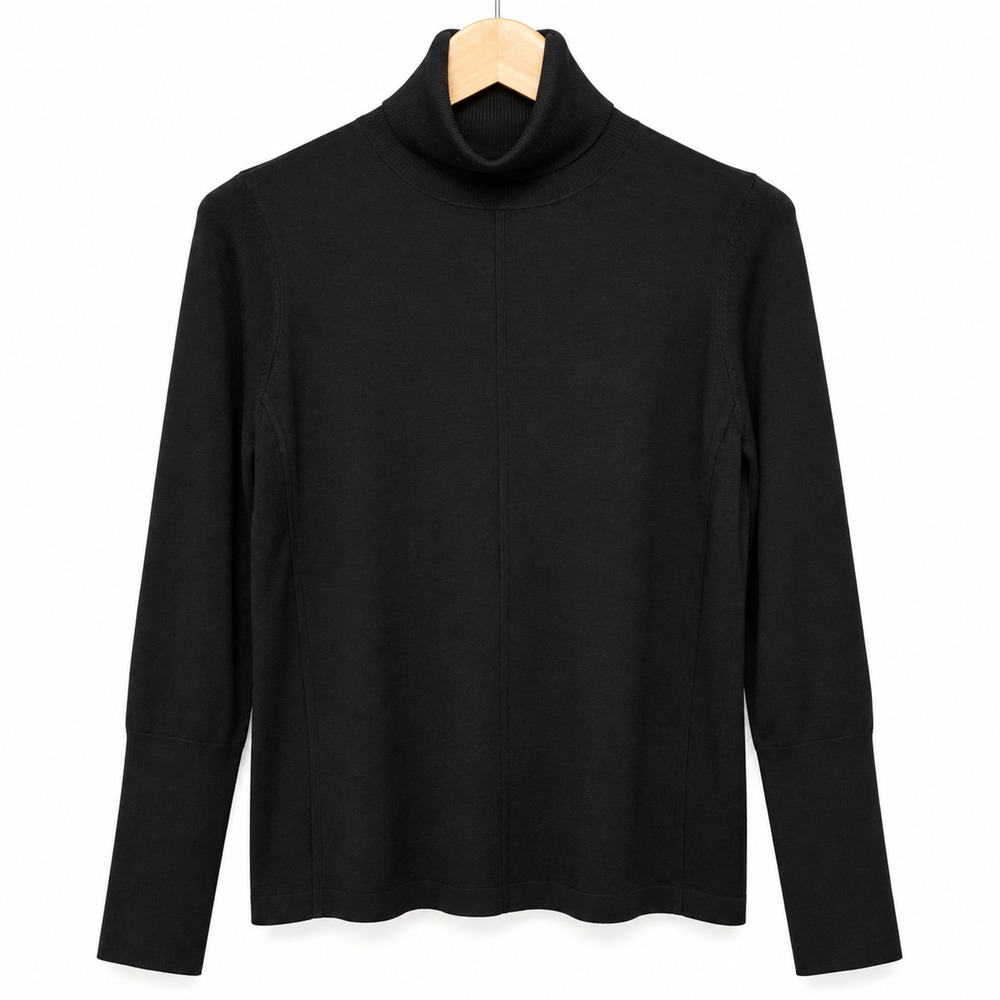 Worth Sweater Womens M Black Silk Blend Turtleneck Long Sleeve Stretch Knit